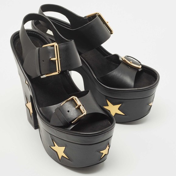 Stella McCartney Black Faux Leather Platform Ankle Strap Sandals Size 38 - Picture 3 of 8